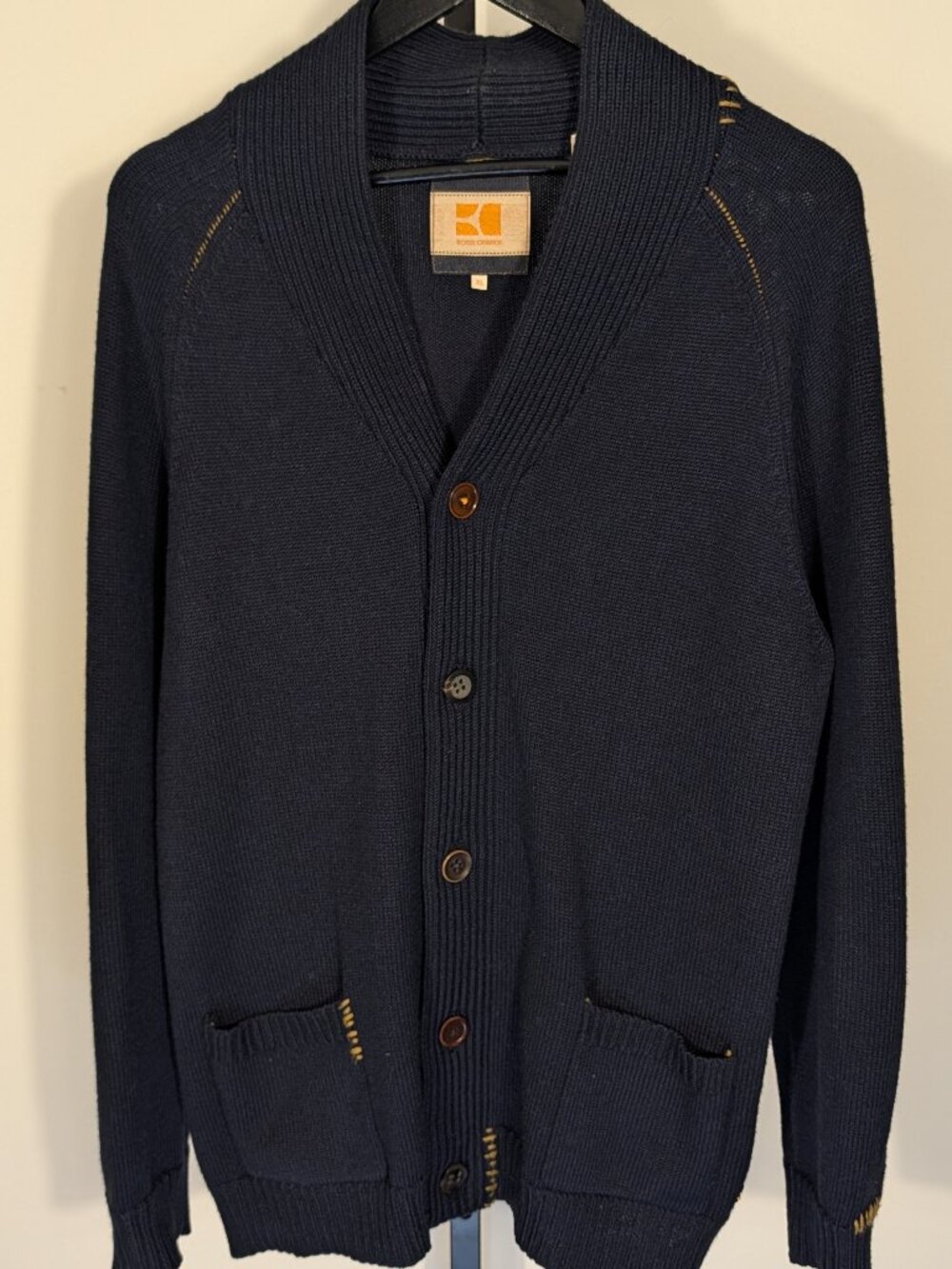 BOSS Orange Artisanal Knit Cardigan | Wool Blend | Navy | Oversized XL